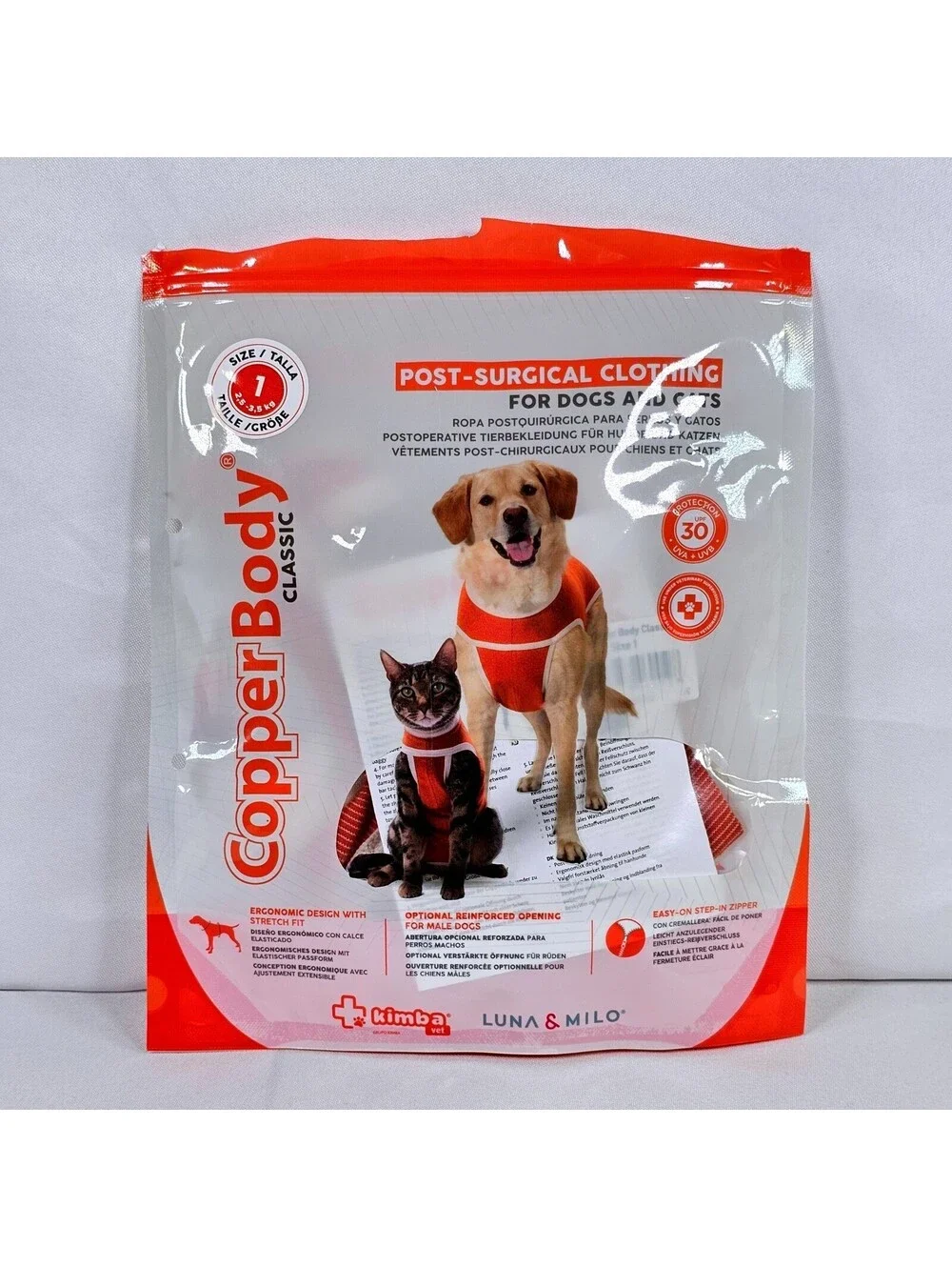 New Copper Body Classic Post-Surgical Recovery Suit Dog Cat Size 1 Orange Stripe